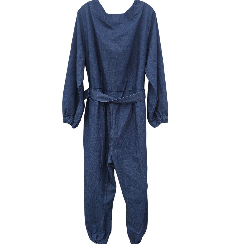 Ashley Stewart Woman Plus 18 Denim Jogger Jumpsuit Blue Dark Wash Belt Full Zip - Picture 2 of 15